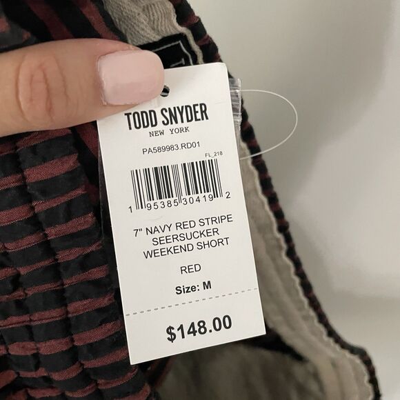 Todd Snyder Size M Men’s 7” Striped Navy Red Seersucker Weekend Short - Picture 6 of 8